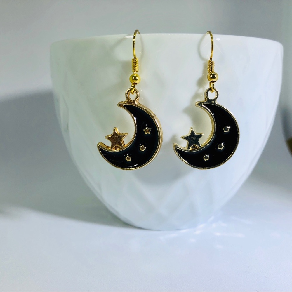 🆕⭐️ Gold & Black Moon & Star Charm Earrings